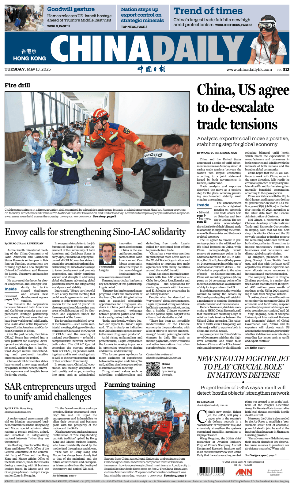 Prima-pagina-China Daily-oggi-edizione-di-oggi-20250513